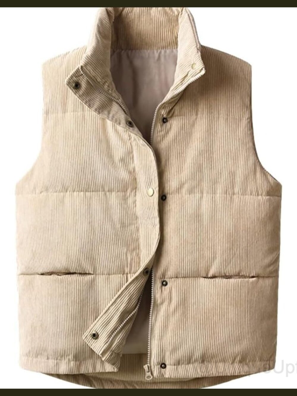 Corduroy Puffer Vest Women Sleeveless Zip Snap Button Warm Waistcoat